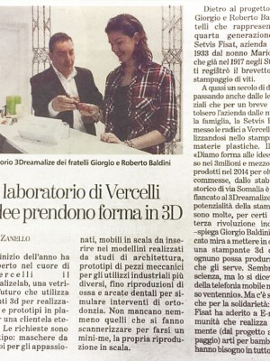 "La Stampa", apertura Lab 3D a Vercelli